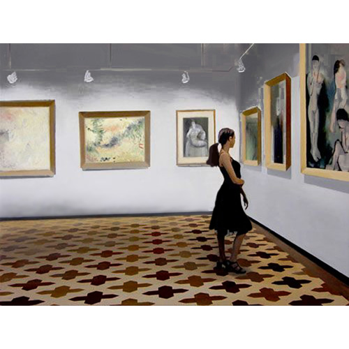 woman in museum, museum painting, photorealism, contemporary art, photorealist, painting, contemporary art, Nicholaas Chiao, artist, art