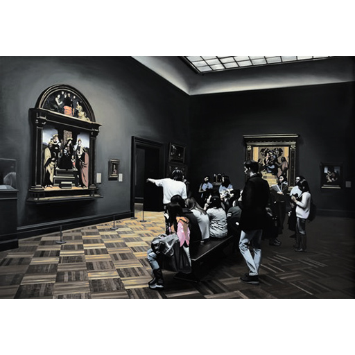 museum painting, museum crowd, photorealism, contemporary art, photorealist, painting, contemporary art, Nicholaas Chiao, artist, art