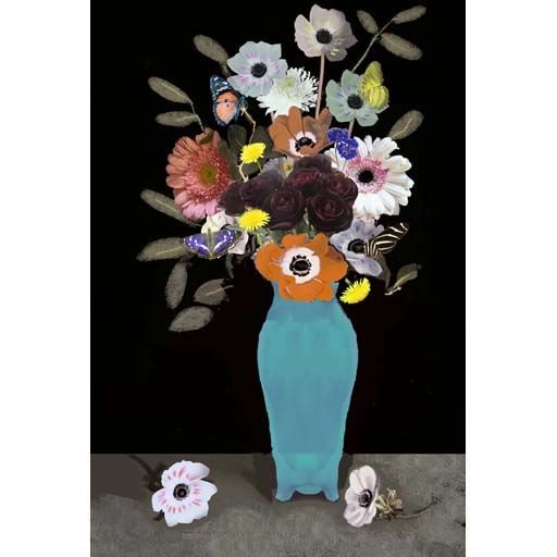 anemones, flowers still life, photorealism, contemporary art, photorealist, painting, contemporary art, Nicholaas Chiao, artist, art