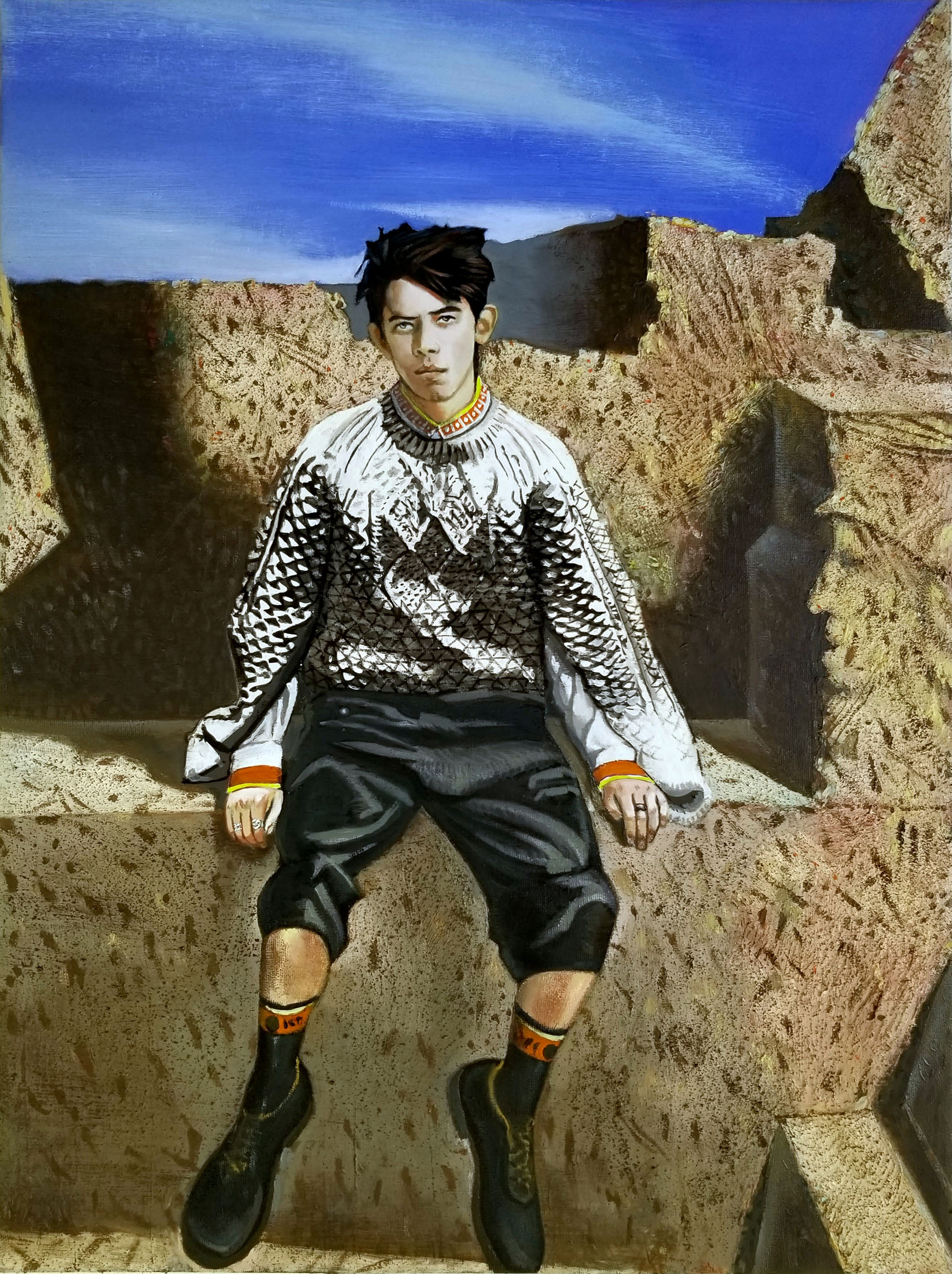 portrait, ancient ruins, Griffin, full-length portrait, photorealism, photorealist, art, fine art, painting, Nicholaas Chiao